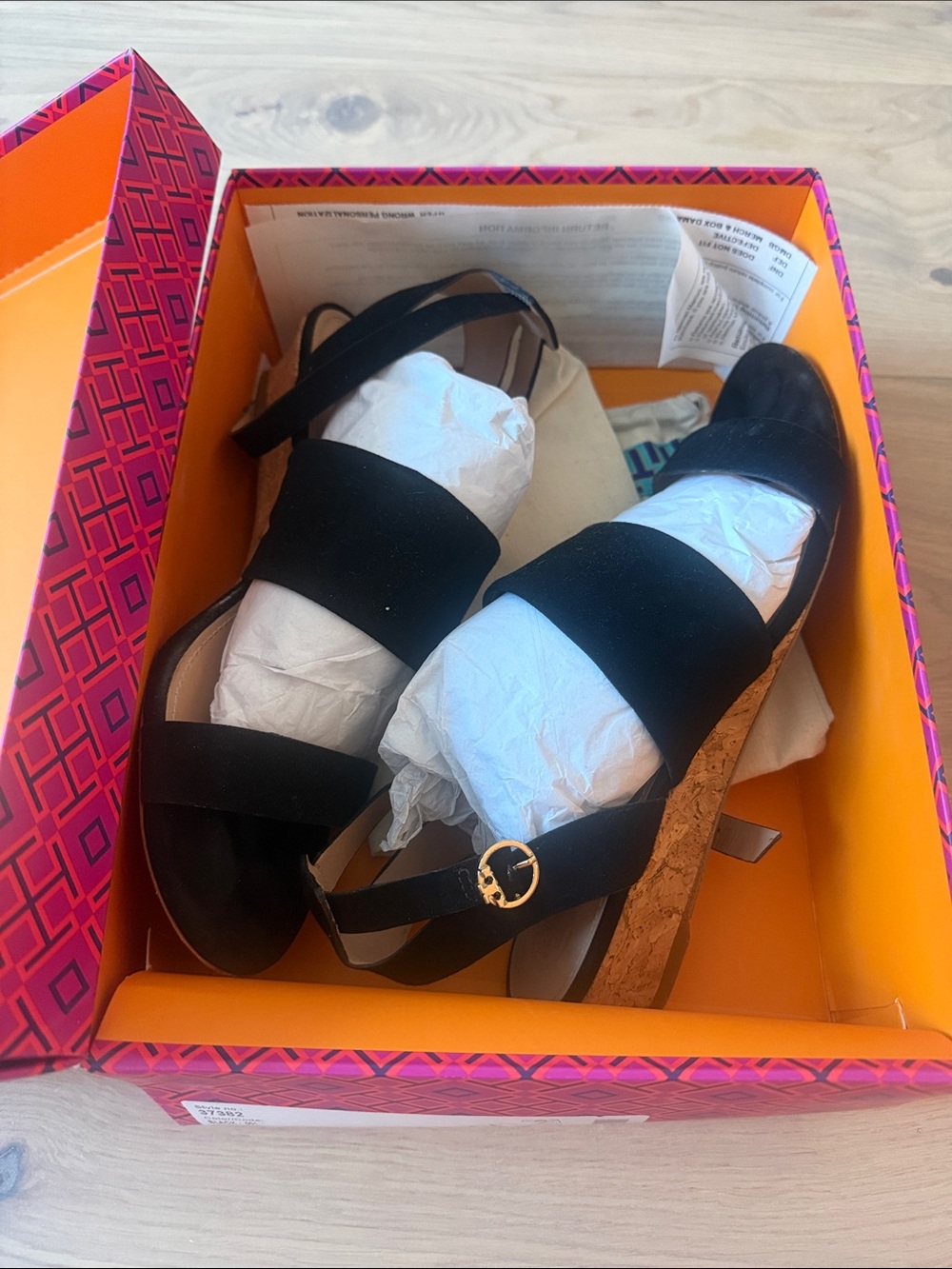 Tory Burch Black Suede Cork Wedge Sandals